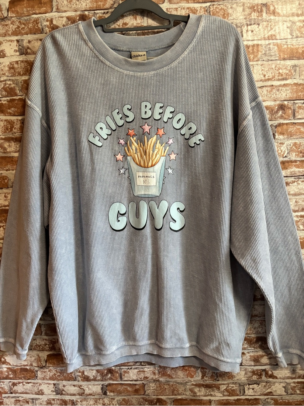 Fries Before Guys Light Blue Graphic Chicka-d Corded Sweatshirt